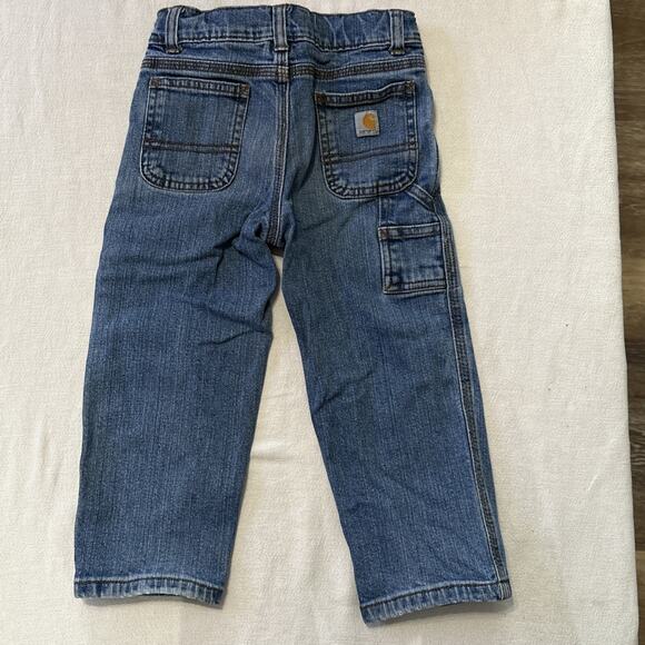 Carhartt Denim Carpenter Jeans Youth Size 3T Toddler Adjustable Waist Utility - Picture 2 of 5